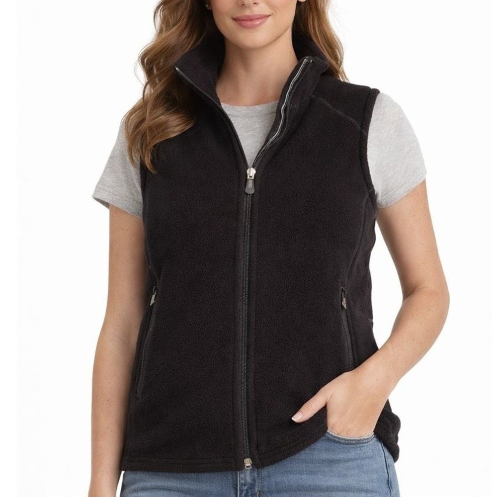Women’s Black Fleece Zip-Front Vest